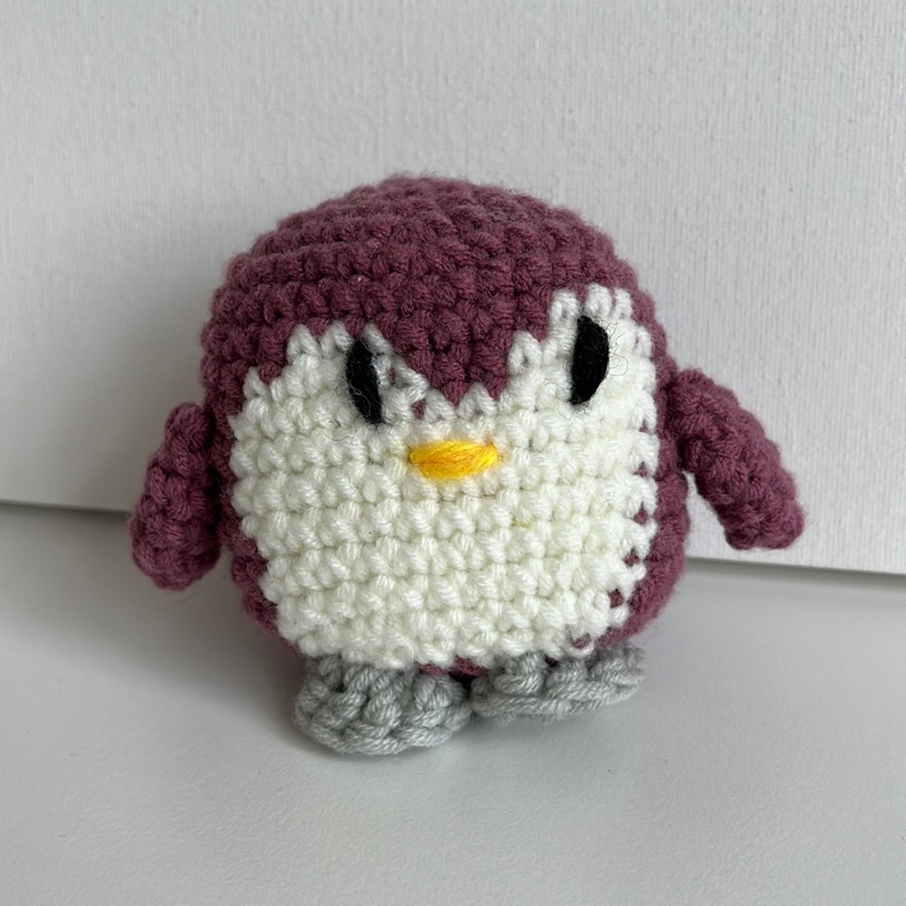 amigurumi crochet penguin mauve / muted red stuffed animal | handmade